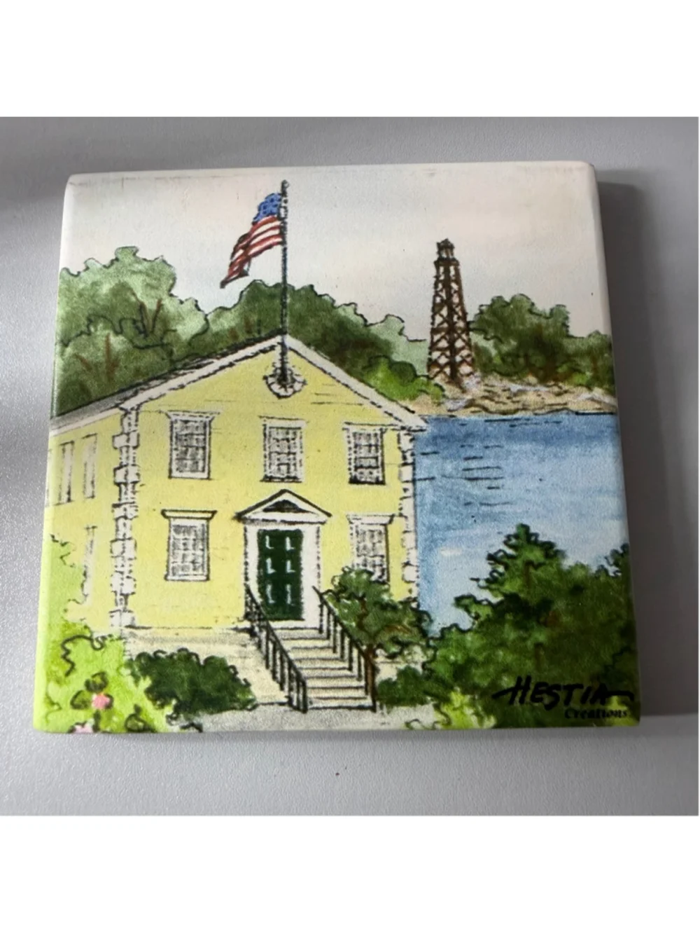 Hestia Creations Ceramic Coaster Set with Wooden Holder, One Size, Multi-color